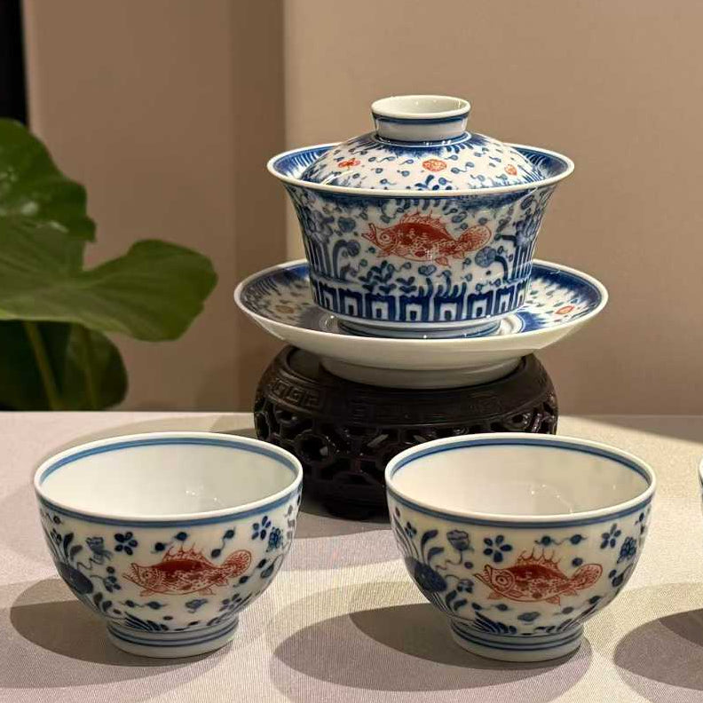 Hand-Painted Blue & White Porcelain Tea Set